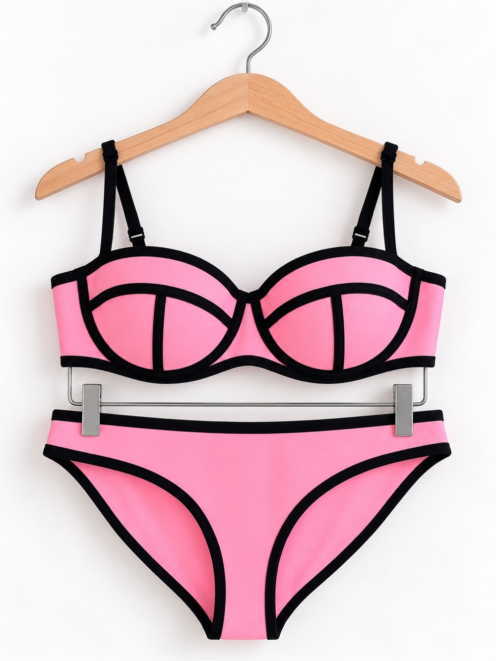 Triangle Women’s Pink Bikini Set with Black Trim